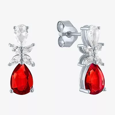 Womens Lab Created Red Ruby Sterling Silver Pear Drop Earrings