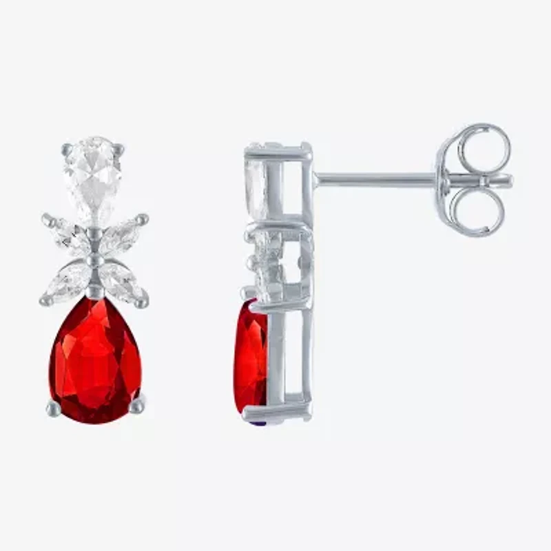 Womens Lab Created Red Ruby Sterling Silver Pear Drop Earrings