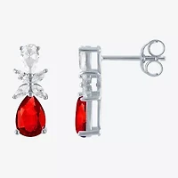 Womens Lab Created Red Ruby Sterling Silver Pear Drop Earrings
