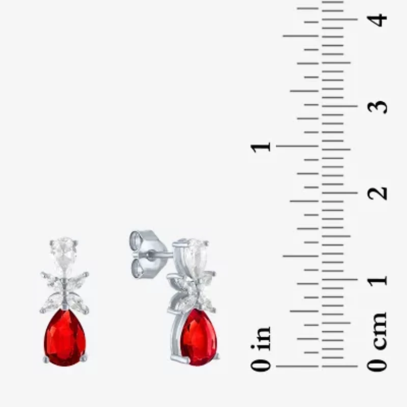 Womens Lab Created Red Ruby Sterling Silver Pear Drop Earrings
