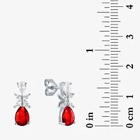 Womens Lab Created Red Ruby Sterling Silver Pear Drop Earrings