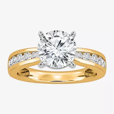 (I / Si2) Womens 3 CT. T.W. Lab Grown White Diamond Round Side Stone Engagement Ring
