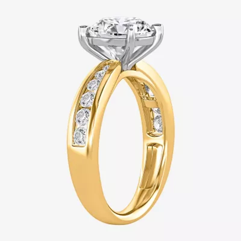 (I / Si2) Womens 3 CT. T.W. Lab Grown White Diamond Round Side Stone Engagement Ring
