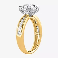 (I / Si2) Womens 3 CT. T.W. Lab Grown White Diamond Round Side Stone Engagement Ring