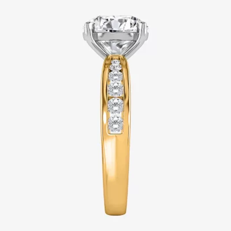 (I / Si2) Womens 3 CT. T.W. Lab Grown White Diamond Round Side Stone Engagement Ring