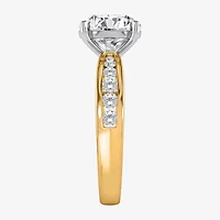 (I / Si2) Womens 3 CT. T.W. Lab Grown White Diamond Round Side Stone Engagement Ring