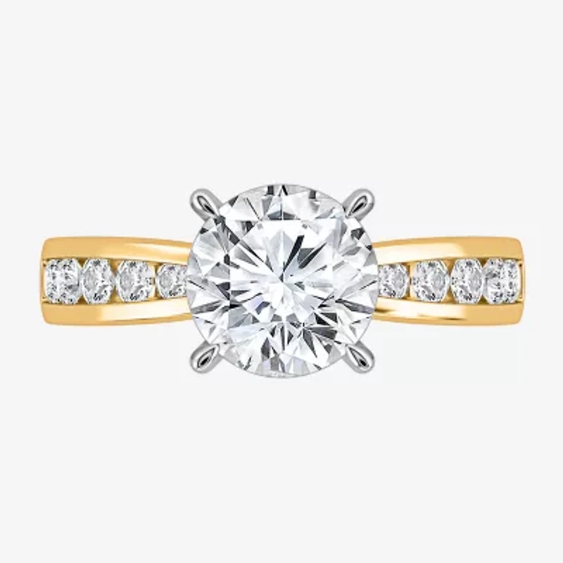 (I / Si2) Womens 3 CT. T.W. Lab Grown White Diamond Round Side Stone Engagement Ring
