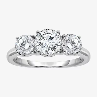 (I / Si2) Womens 2 CT. T.W. Lab Grown White Diamond Round 3-Stone Engagement Ring