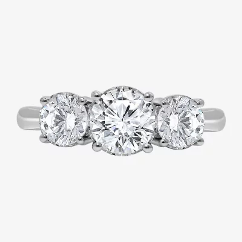 (I / Si2) Womens 2 CT. T.W. Lab Grown White Diamond Round 3-Stone Engagement Ring
