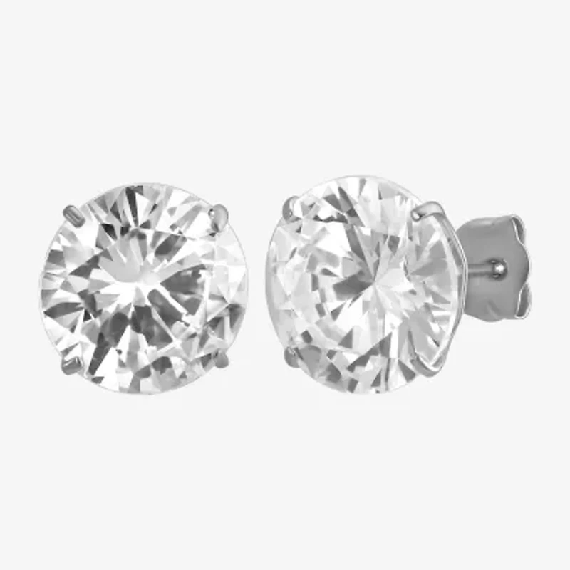 White Cubic Zirconia 14K Gold Round Stud Earrings