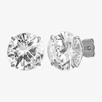 White Cubic Zirconia 14K Gold Round Stud Earrings