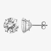 White Cubic Zirconia 14K Gold Round Stud Earrings