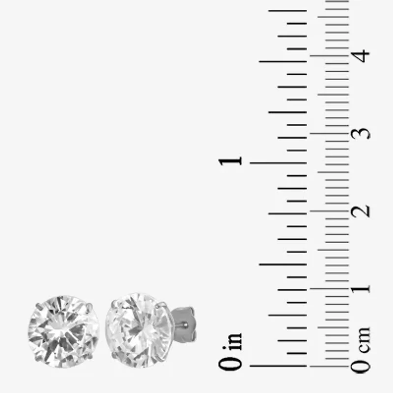 White Cubic Zirconia 14K Gold Round Stud Earrings