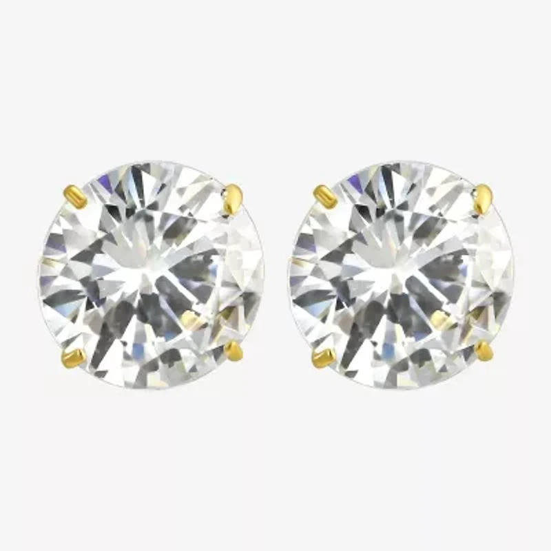 White Cubic Zirconia 14K Gold Round Stud Earrings