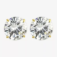 White Cubic Zirconia 14K Gold Round Stud Earrings