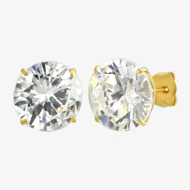 White Cubic Zirconia 14K Gold Round Stud Earrings