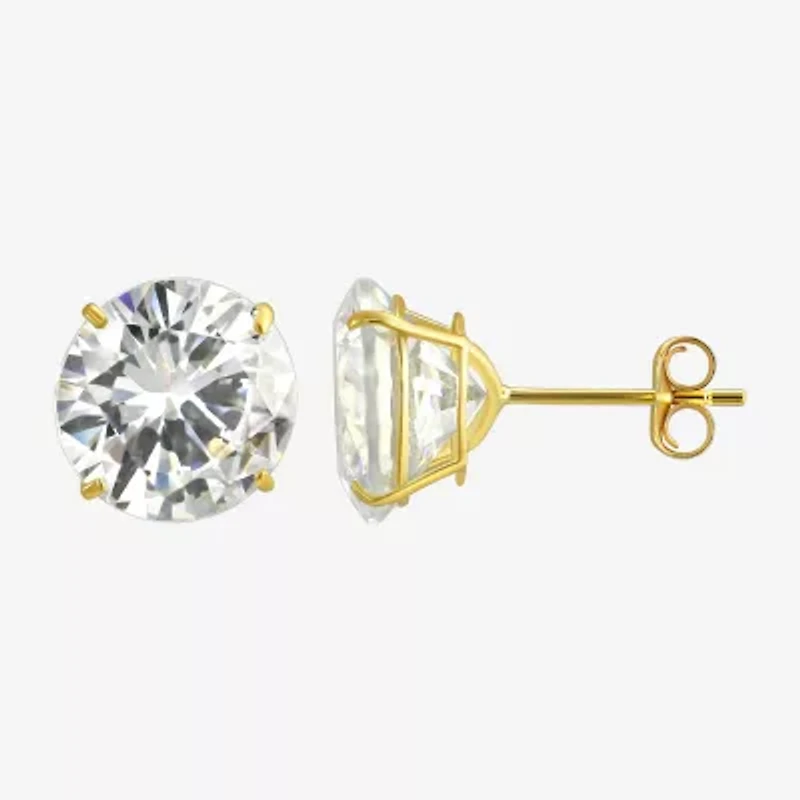 White Cubic Zirconia 14K Gold Round Stud Earrings