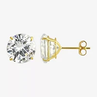 White Cubic Zirconia 14K Gold Round Stud Earrings