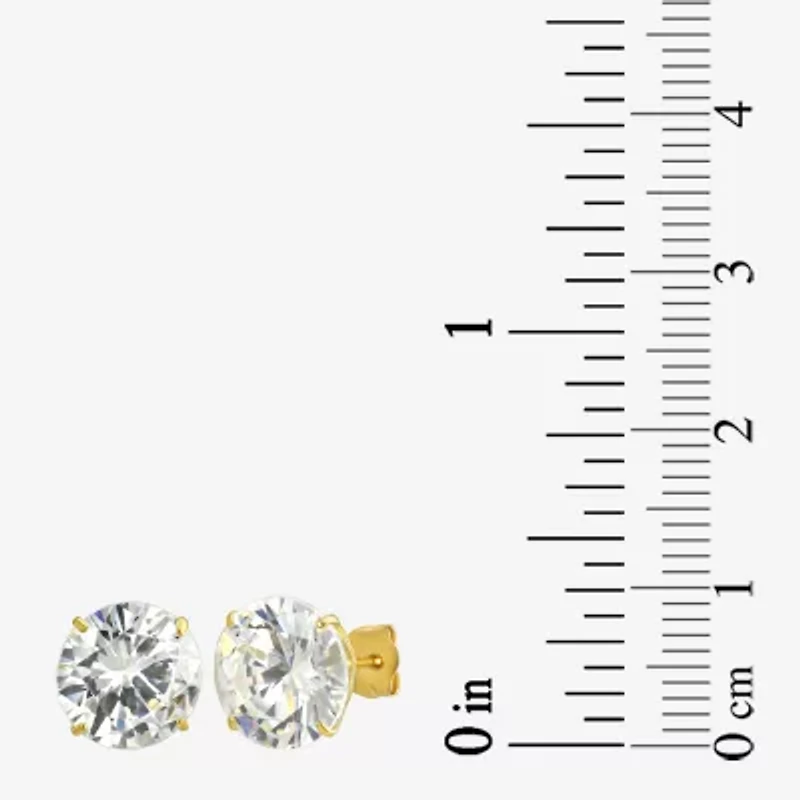 White Cubic Zirconia 14K Gold Round Stud Earrings
