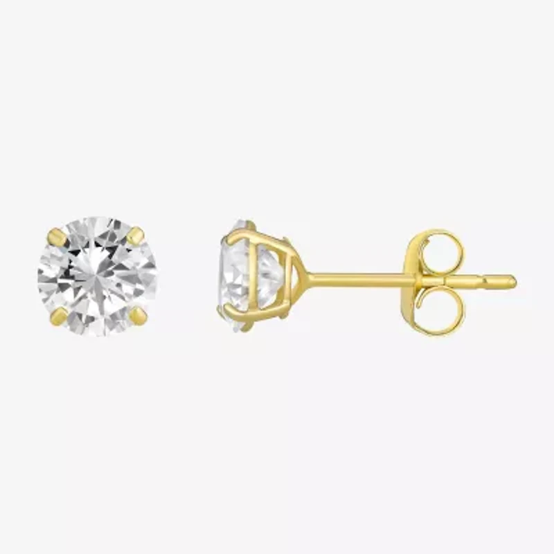 Womens Cubic Zirconia 14K Gold Round 2 Pair Earring Set
