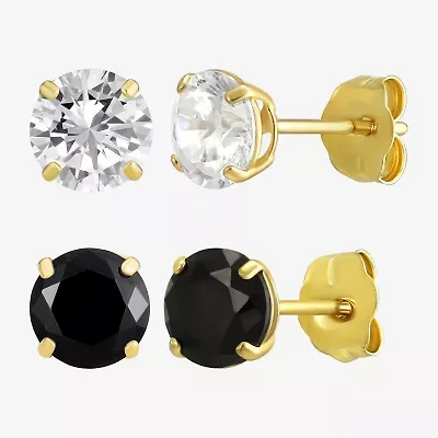 Womens Cubic Zirconia 14K Gold Round 2 Pair Earring Set