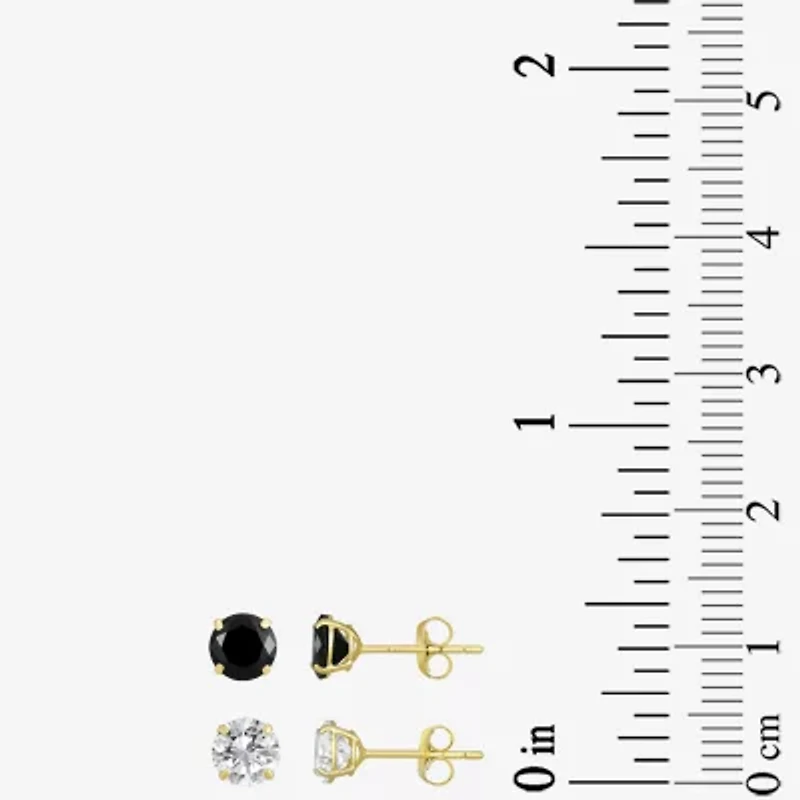Womens Cubic Zirconia 14K Gold Round 2 Pair Earring Set