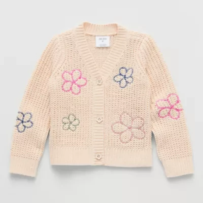 Okie Dokie Toddler & Little Girls V Neck Long Sleeve Button Cardigan