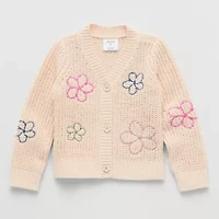 Okie Dokie Toddler & Little Girls V Neck Long Sleeve Button Cardigan
