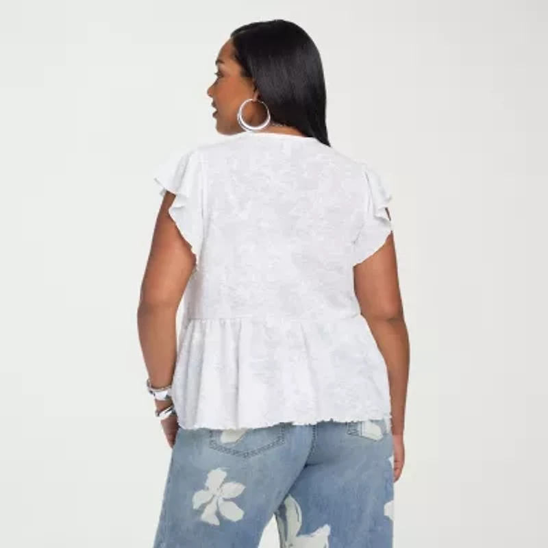 JS Jessica Simpson Womens Plus V Neck Short Sleeve Blouse