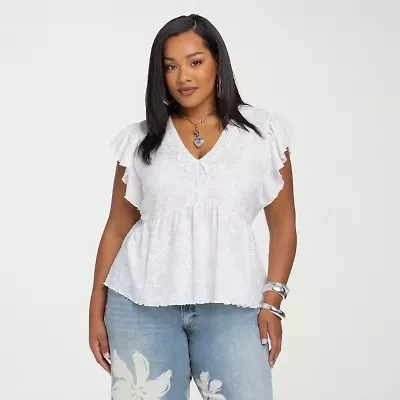 JS Jessica Simpson Womens Plus V Neck Short Sleeve Blouse