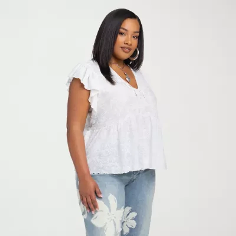 JS Jessica Simpson Womens Plus V Neck Short Sleeve Blouse