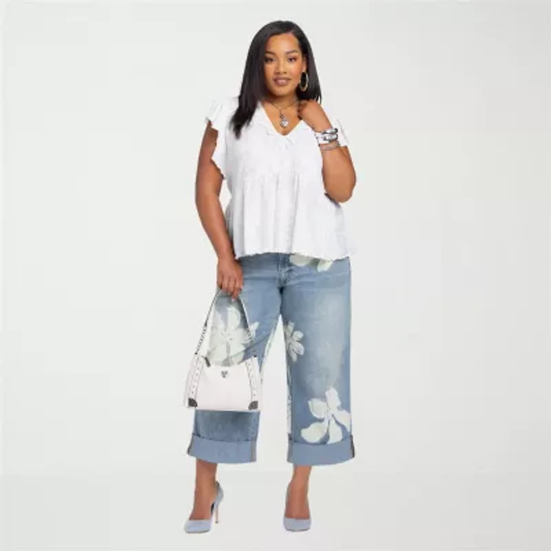 JS Jessica Simpson Womens Plus V Neck Short Sleeve Blouse