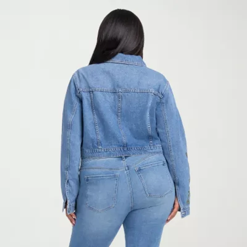 JS Jessica Simpson Womens Plus Denim Embroidered Midweight Jacket