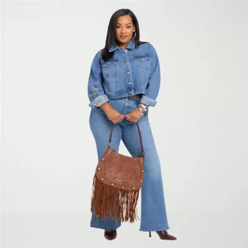 JS Jessica Simpson Womens Plus Denim Embroidered Midweight Jacket