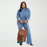 JS Jessica Simpson Womens Plus Denim Embroidered Midweight Jacket