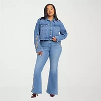 JS Jessica Simpson Womens Plus Denim Embroidered Midweight Jacket