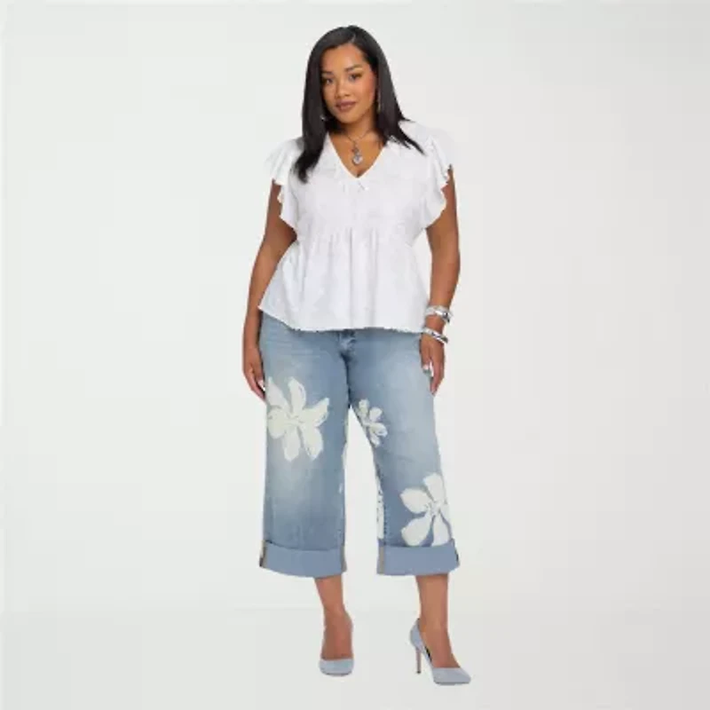 JS Jessica Simpson Womens Plus High Rise Boyfriend Jean