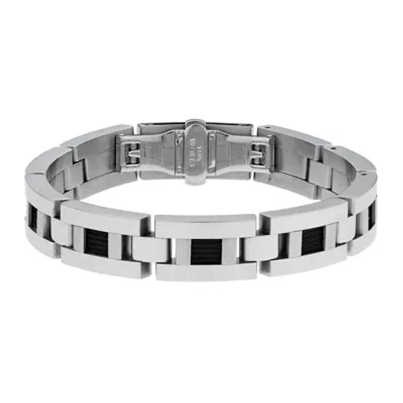 Mens Stainless Steel and Black Ion Link Bracelet