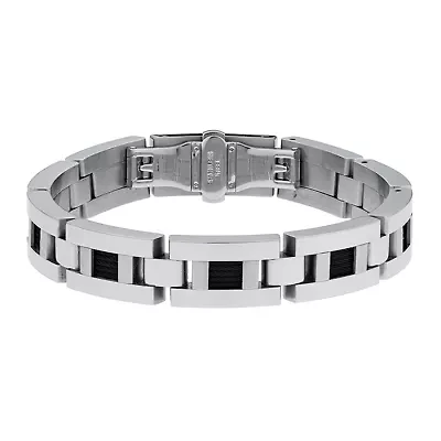 Mens Stainless Steel and Black Ion Link Bracelet