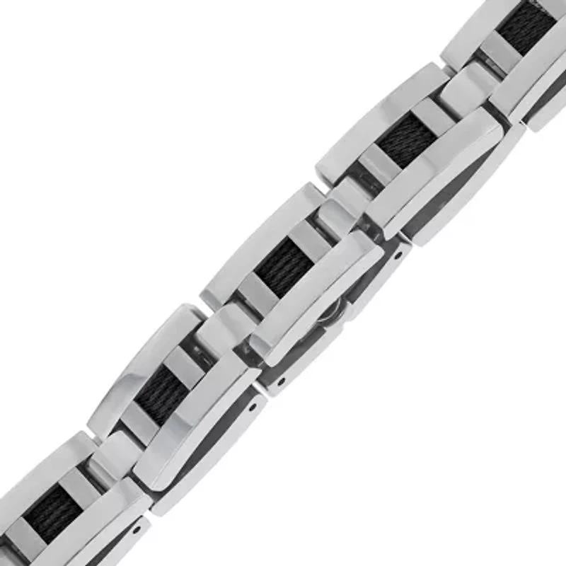 Mens Stainless Steel and Black Ion Link Bracelet