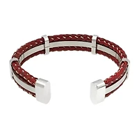 Mens Braided Brown Leather Stainless Steel Cuff Bracelet