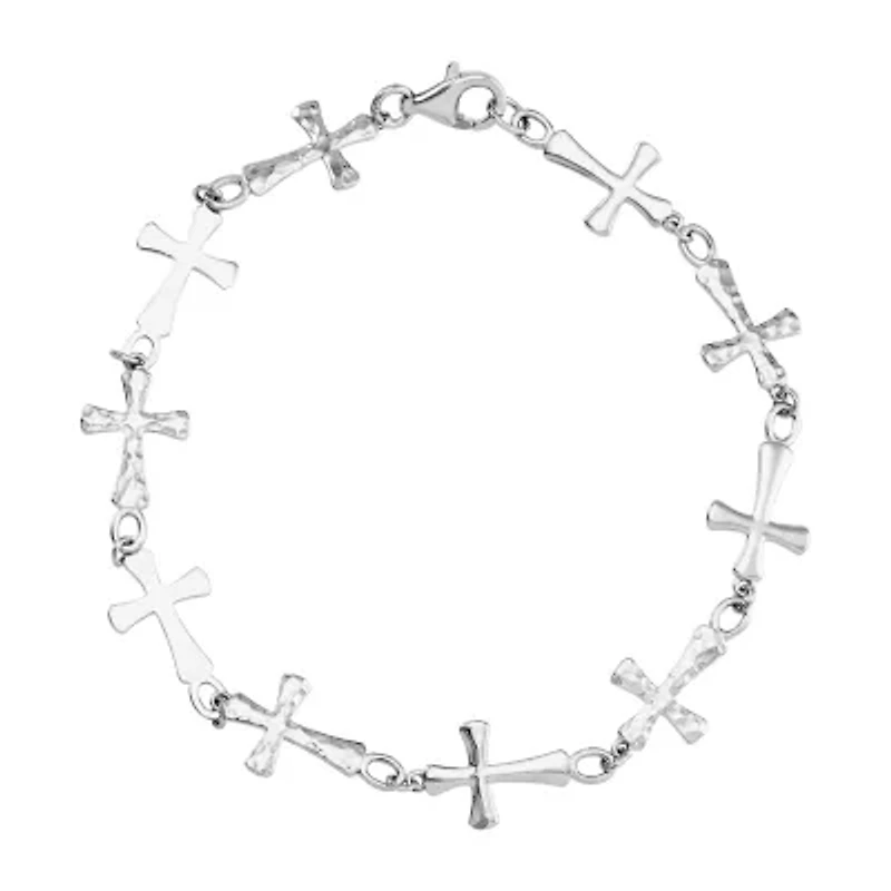Forever Inspired Limited Quantities! Womens Sterling Silver Cross 7.5 Inch Link Bracelet
