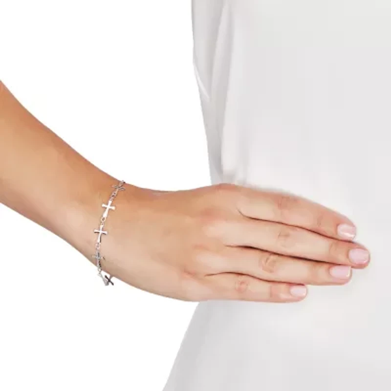 Forever Inspired Limited Quantities! Womens Sterling Silver Cross 7.5 Inch Link Bracelet
