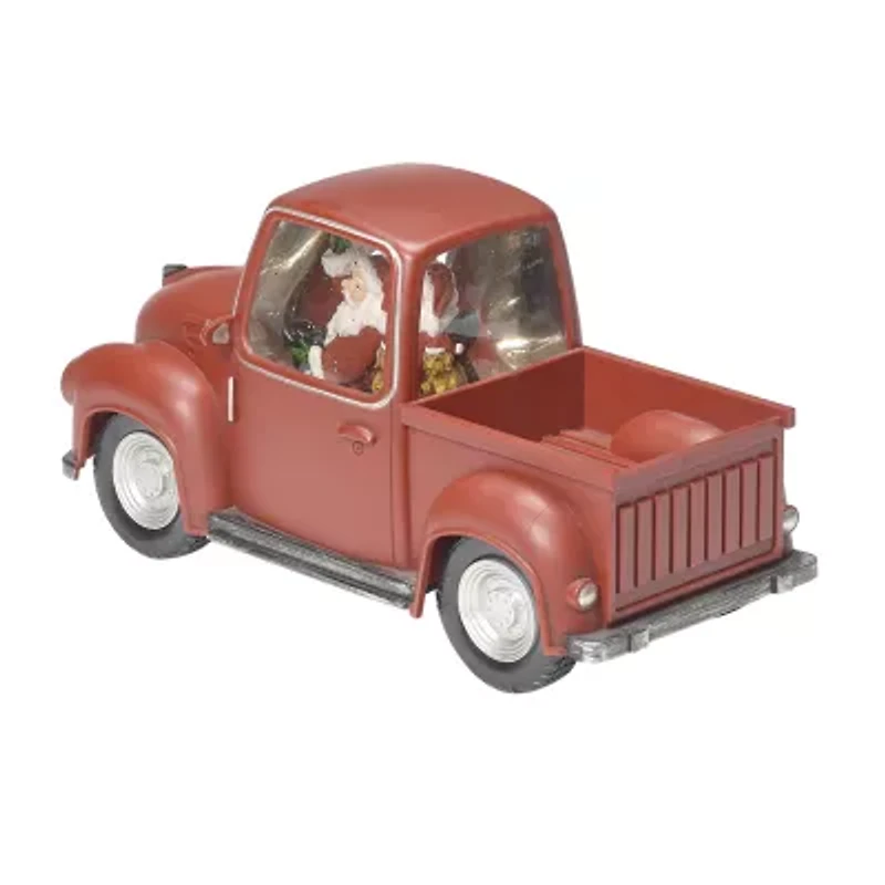 Roman 6in Santa In Swirl Red Truck Christmas Snow Globe