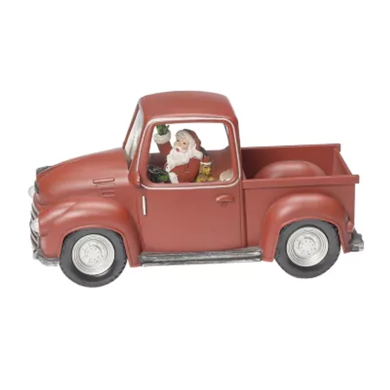 Roman 6in Santa In Swirl Red Truck Christmas Snow Globe