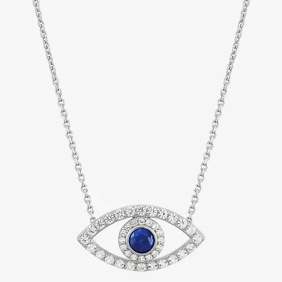 Limited Quantities! Womens Lab Created Blue Sapphire Sterling Silver Evil Eye 18 Inch Pendant Necklace