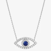 Limited Quantities! Womens Lab Created Blue Sapphire Sterling Silver Evil Eye 18 Inch Pendant Necklace