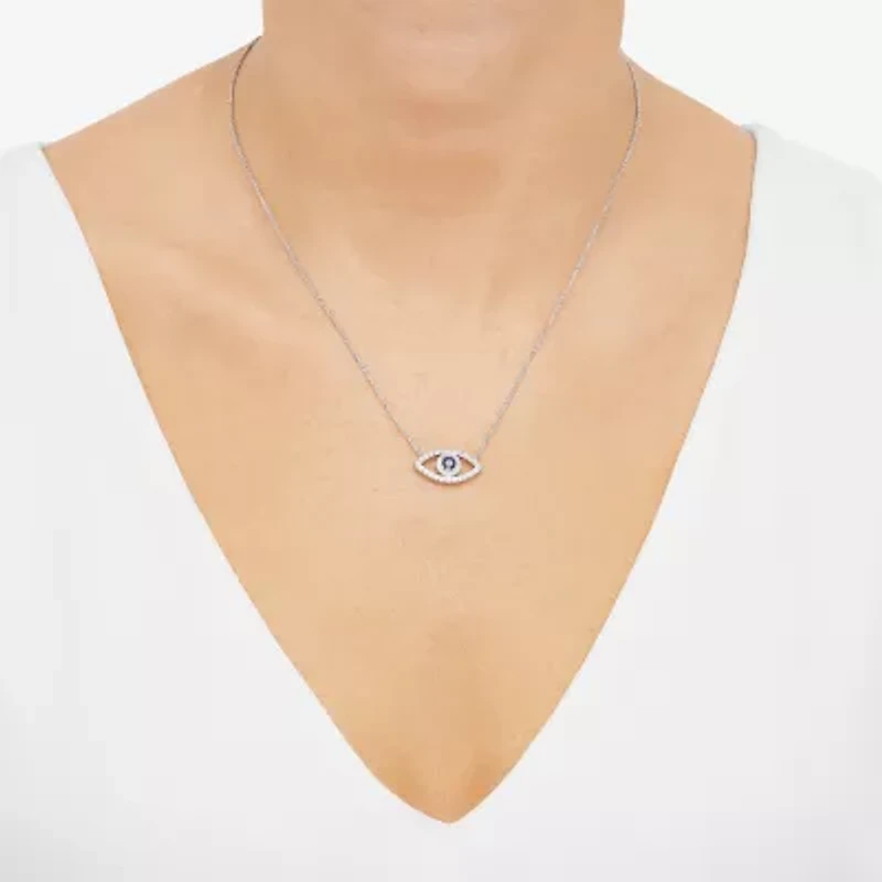 Limited Quantities! Womens Lab Created Blue Sapphire Sterling Silver Evil Eye 18 Inch Pendant Necklace