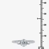 Signature By Modern Bride (H-I / I1) Womens 1 1/4 CT. T.W. Lab Grown White Diamond 10K Gold Oval Side Stone 3-Stone Engagement Ring