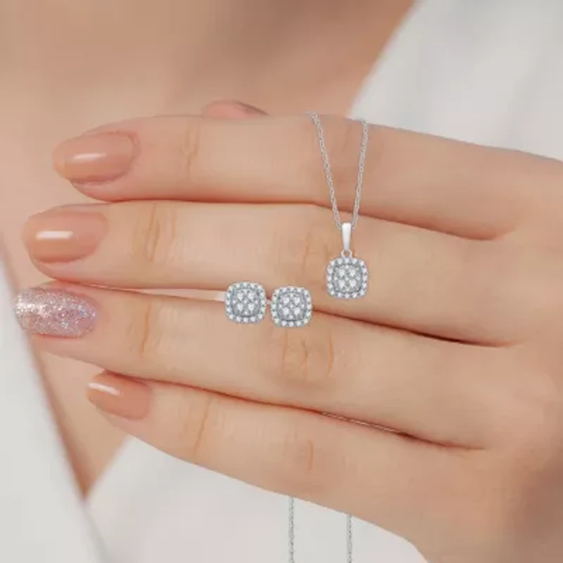 Womens 1 CT. T.W. Lab Grown White Diamond Sterling Silver Cushion 2-pc. Jewelry Set